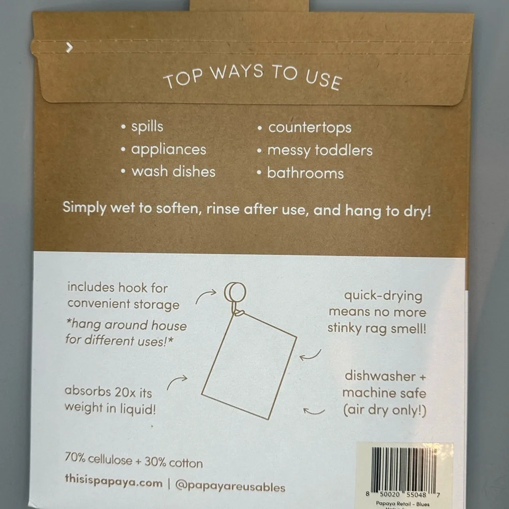 Papaya Light Blue Reusable Paper Towels - Picture 2 of 2